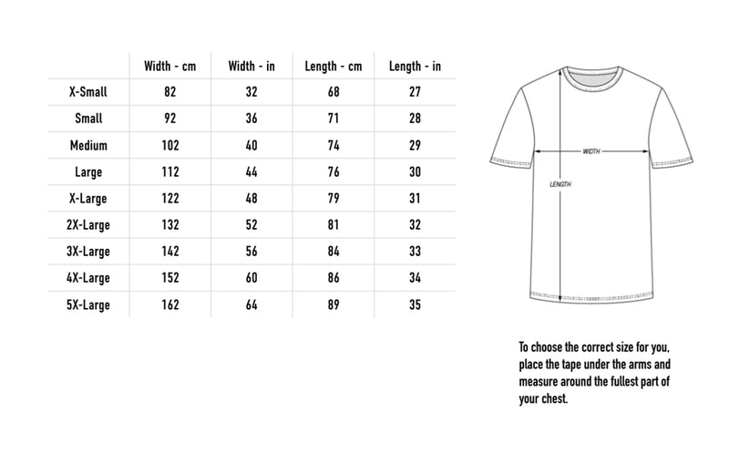 Size chart for Bottoms Up Tee - Black