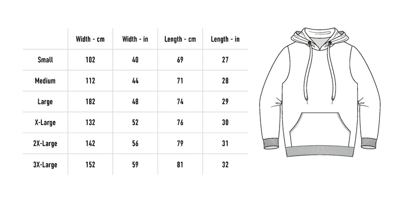 Size chart for Oval Logo Hoodie - Grey